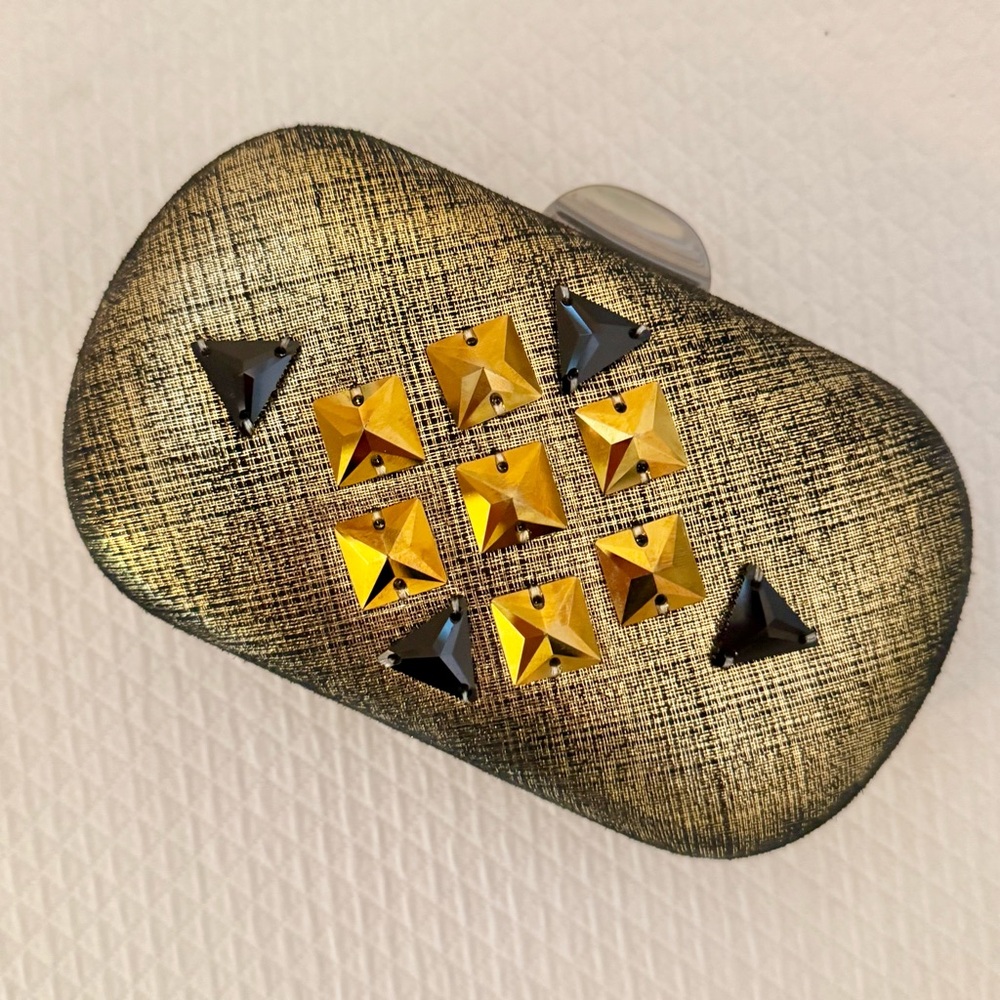 Inge Christopher Corleone Minaudiere Clutch Purse with Strap | Gold, SWAROVSKI